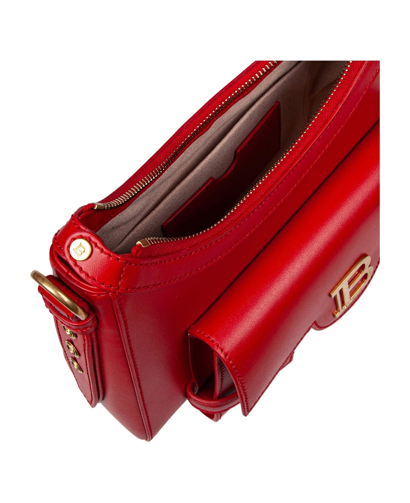 Balmain B-buzz Hobo Leather Shoulder Bag Red Color - 4