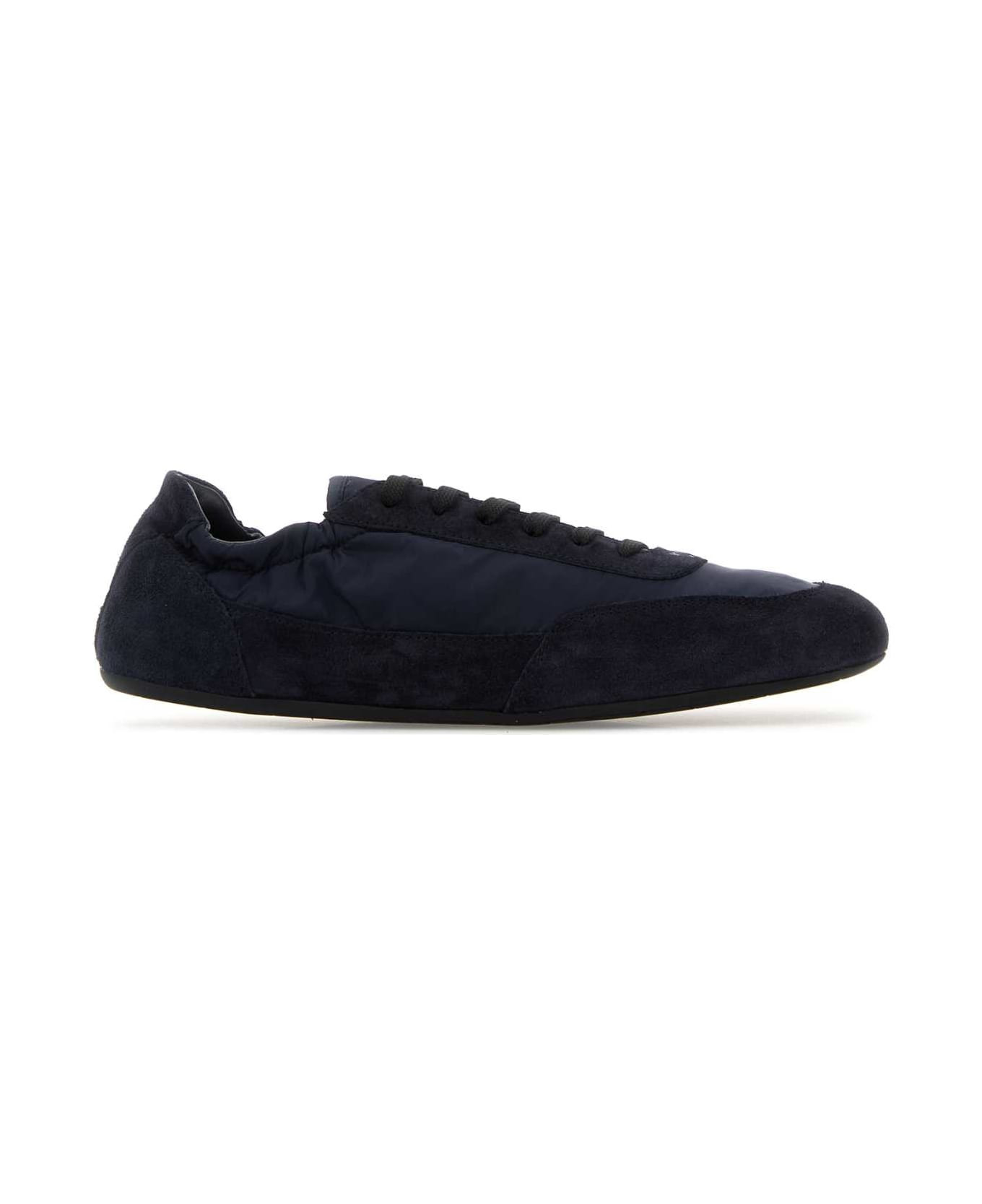 Navy Blue Re-nylon And Suede Collapse Sneakers - 1