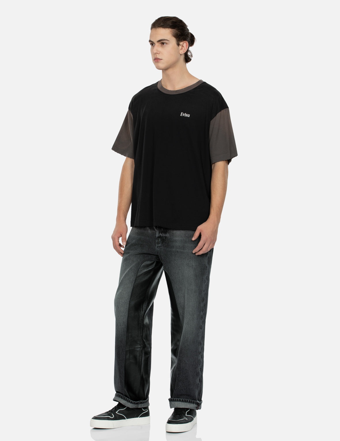 Leather Inlay and Seagull Pockets Baggy Fit Jeans - 4