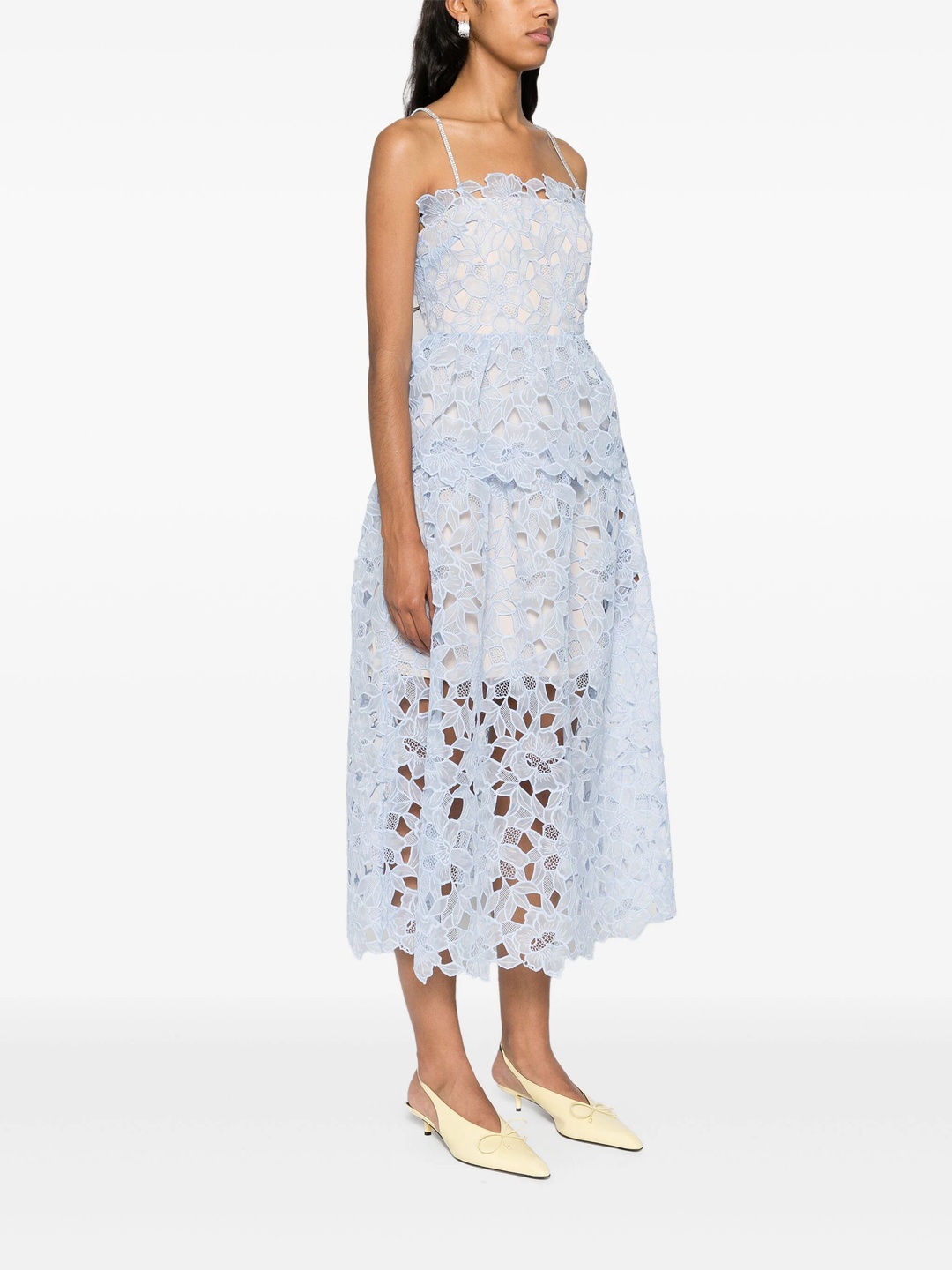 Blue Organza Lace Midi Dress - 3