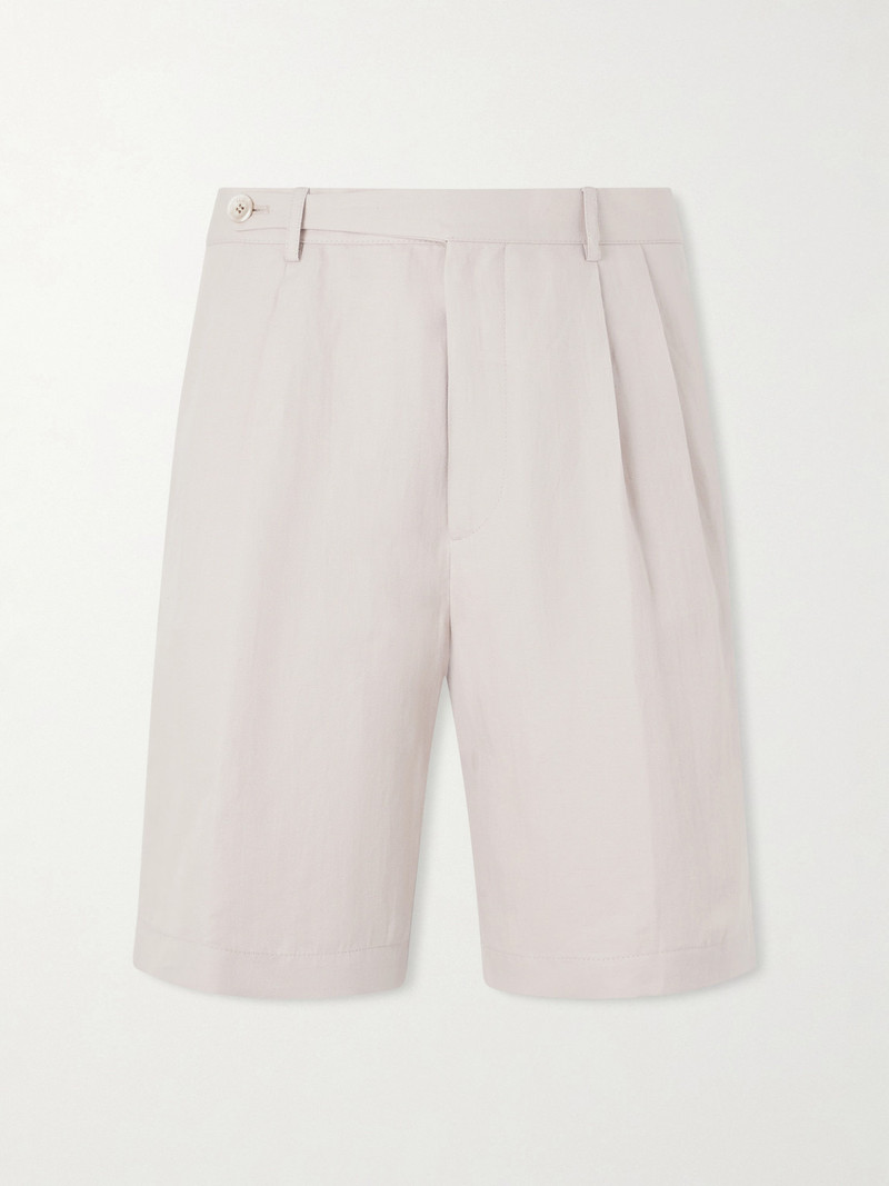 Wide-Leg Pleated Linen and Cotton-Blend Shorts 1