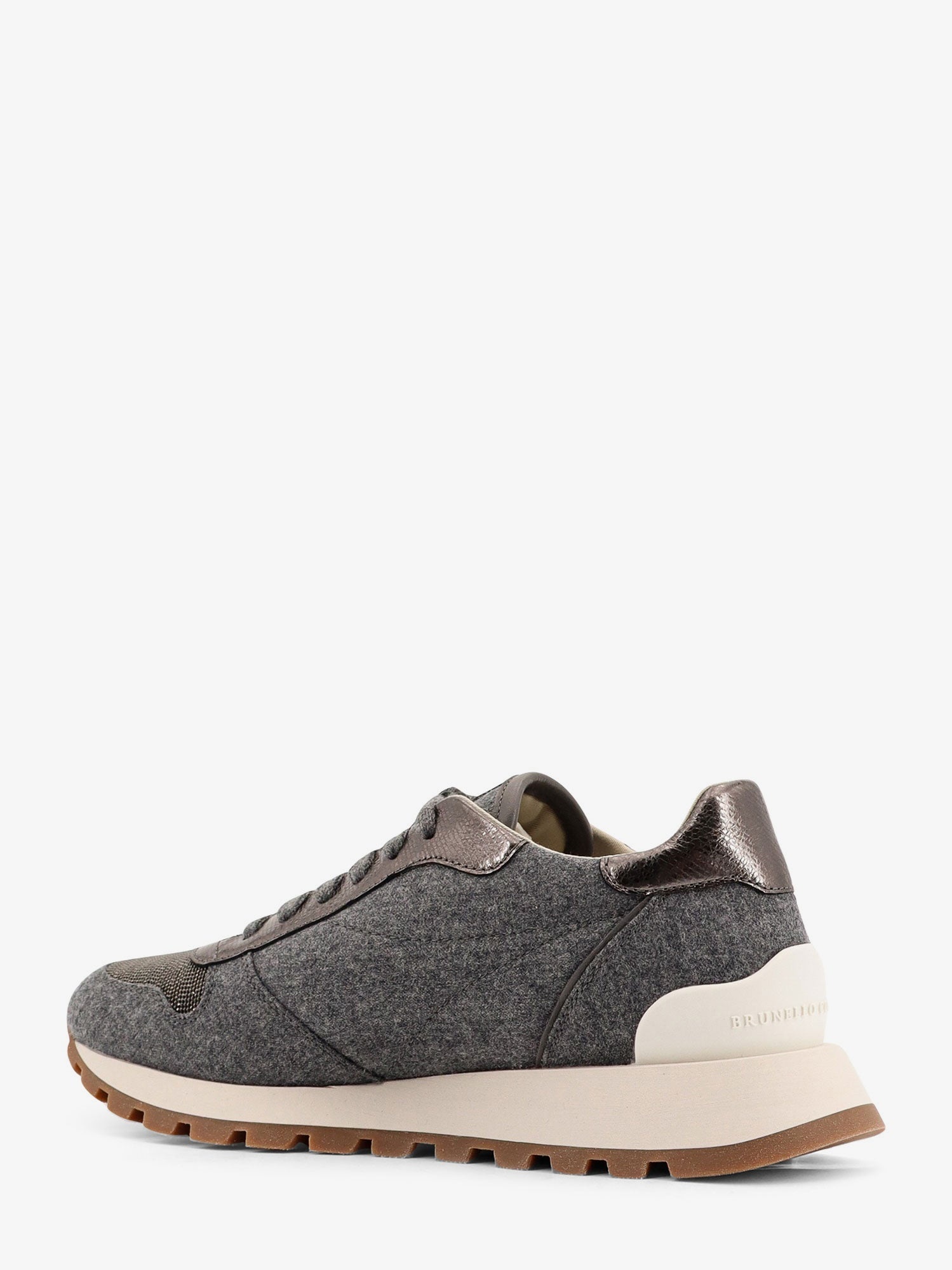 Brunello Cucinelli Low-Top Wool Flannel Sneakers With Leather Profiles - 3
