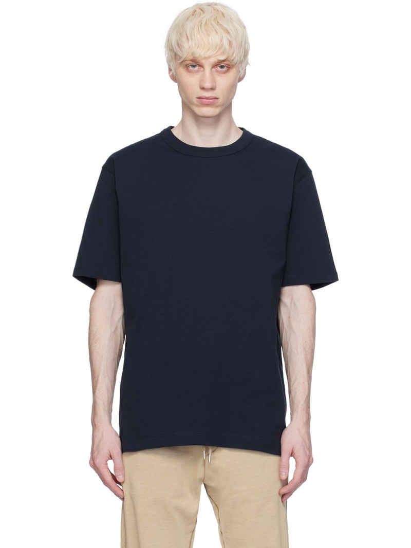 Navy Dropped 어깨 티셔츠 - 1