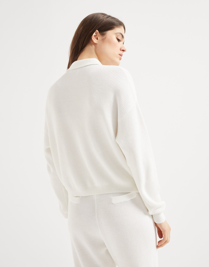 Brunello Cucinelli Cotton English rib knit polo shirt with monili outlook