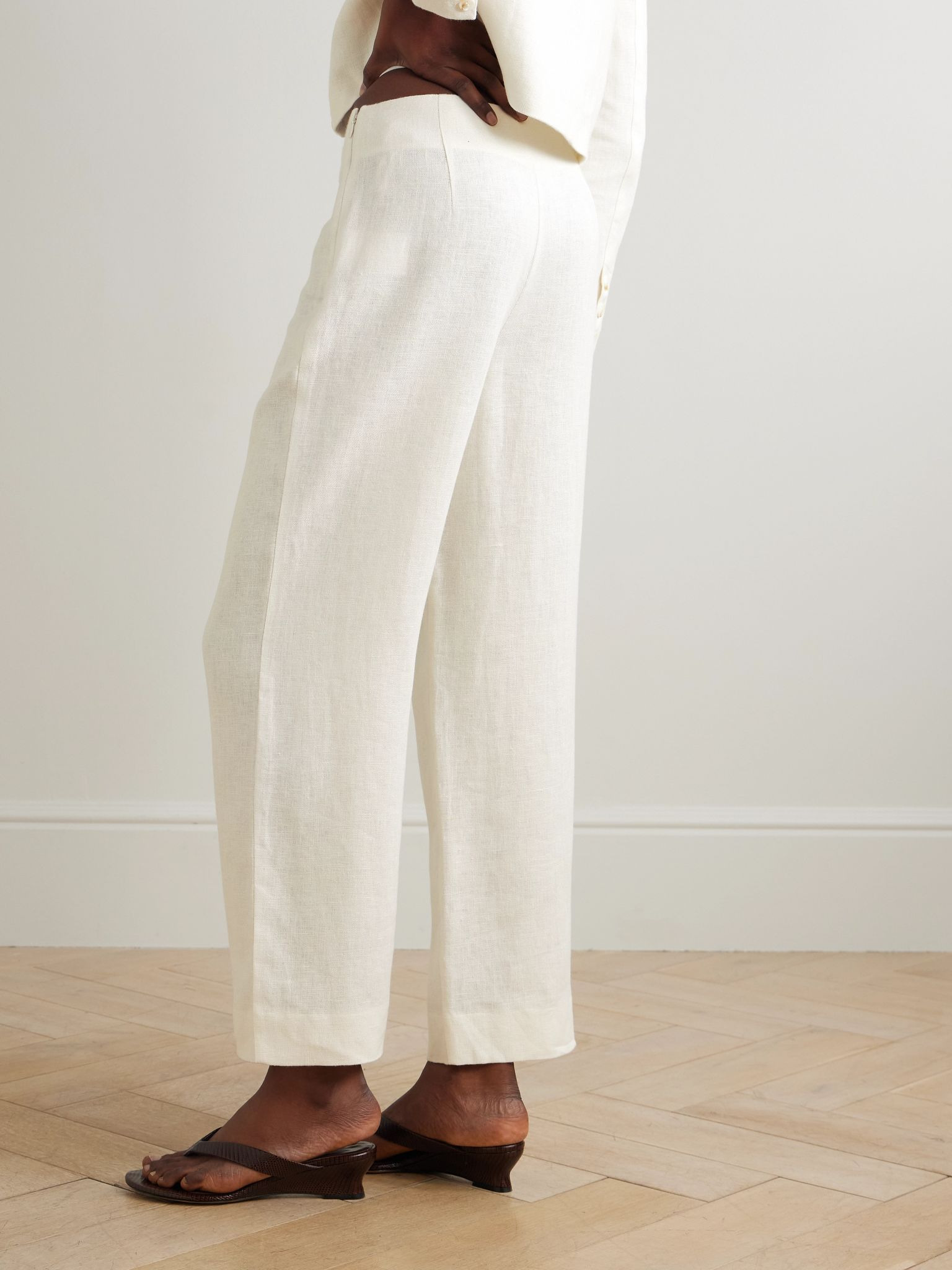 Noelle linen straight-leg pants Cream - 3