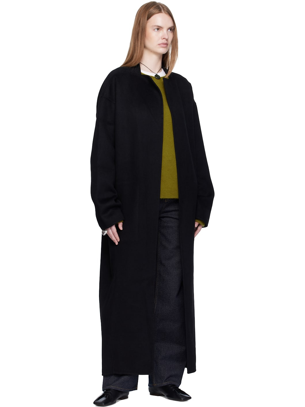 Black Cashmere High-Neck Slim Coat - 4