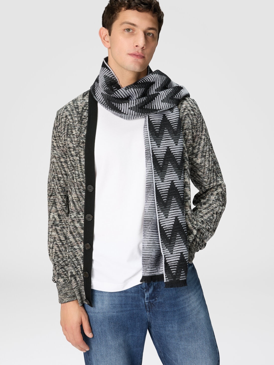 Zig zag wool scarf with logo - 3