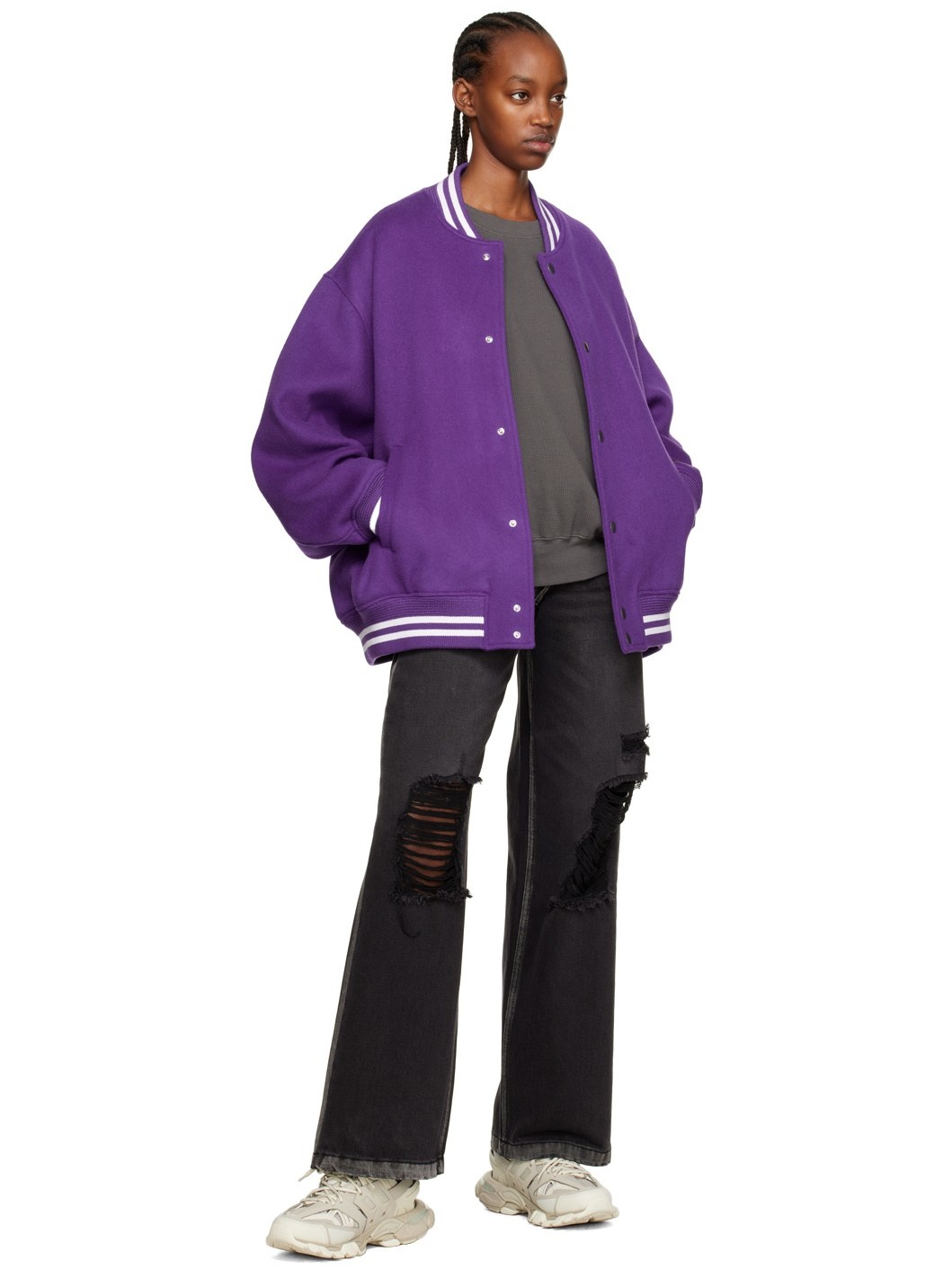 Purple Oversized Bomber Jacket - 4