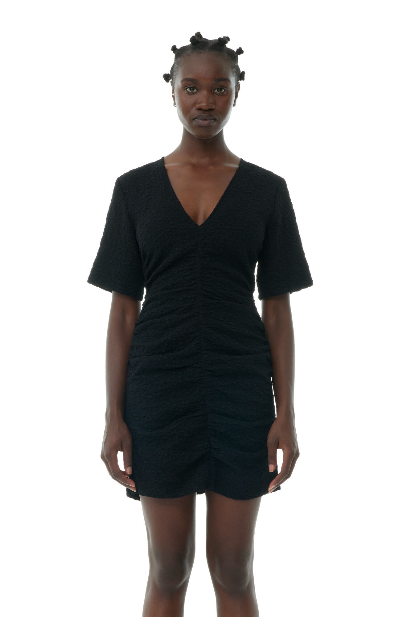 BLACK TEXTURED SUITING MINI DRESS - 3