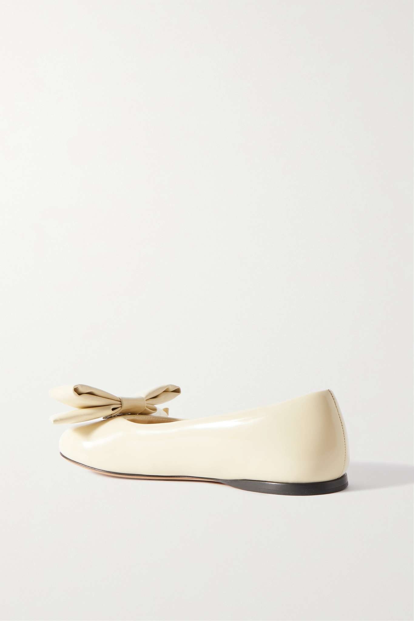 Puffy bow-detailed padded glossed-leather ballet flats - 3