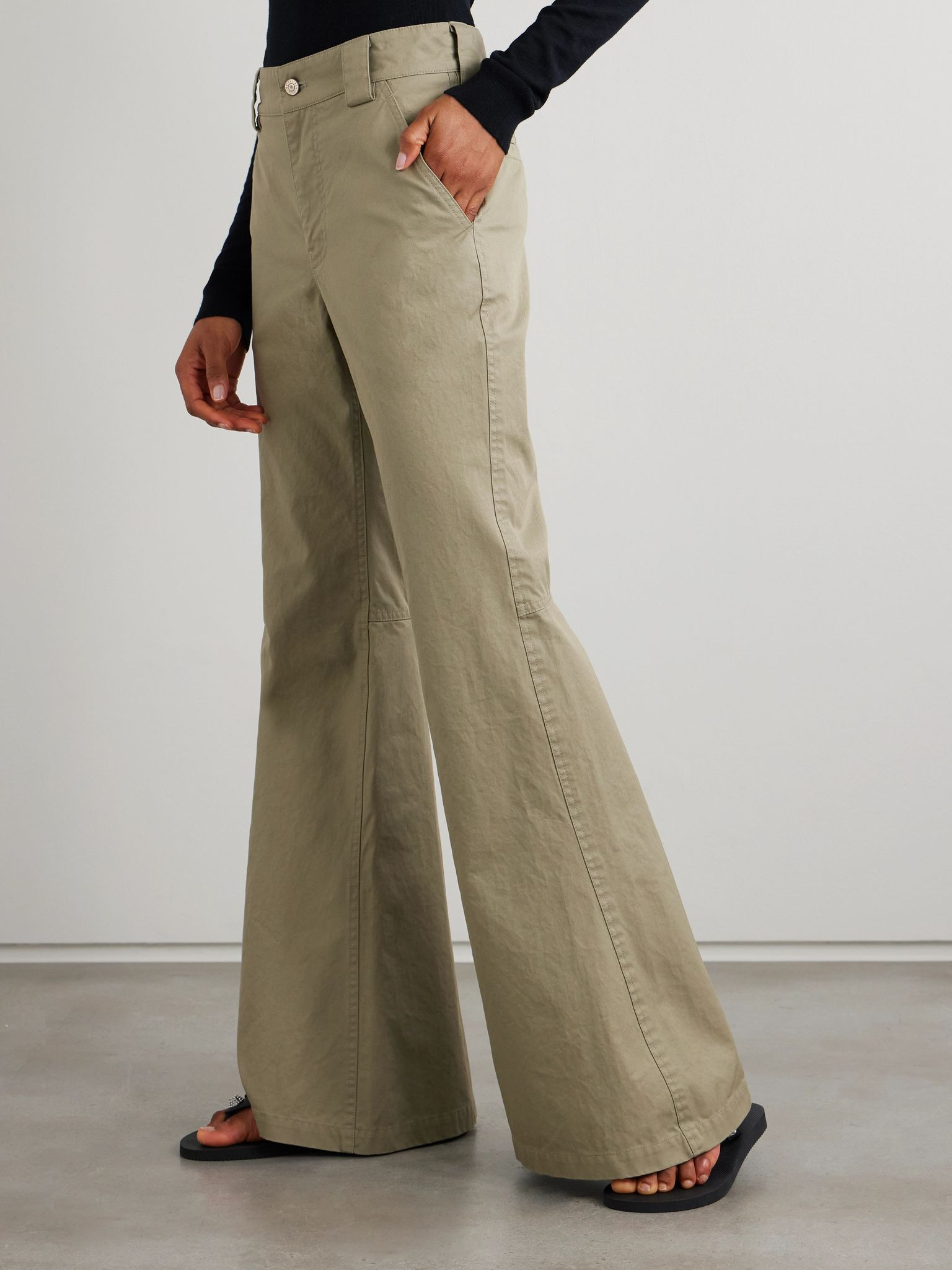 Slim-fit flared organic cotton pants Gray green - 3