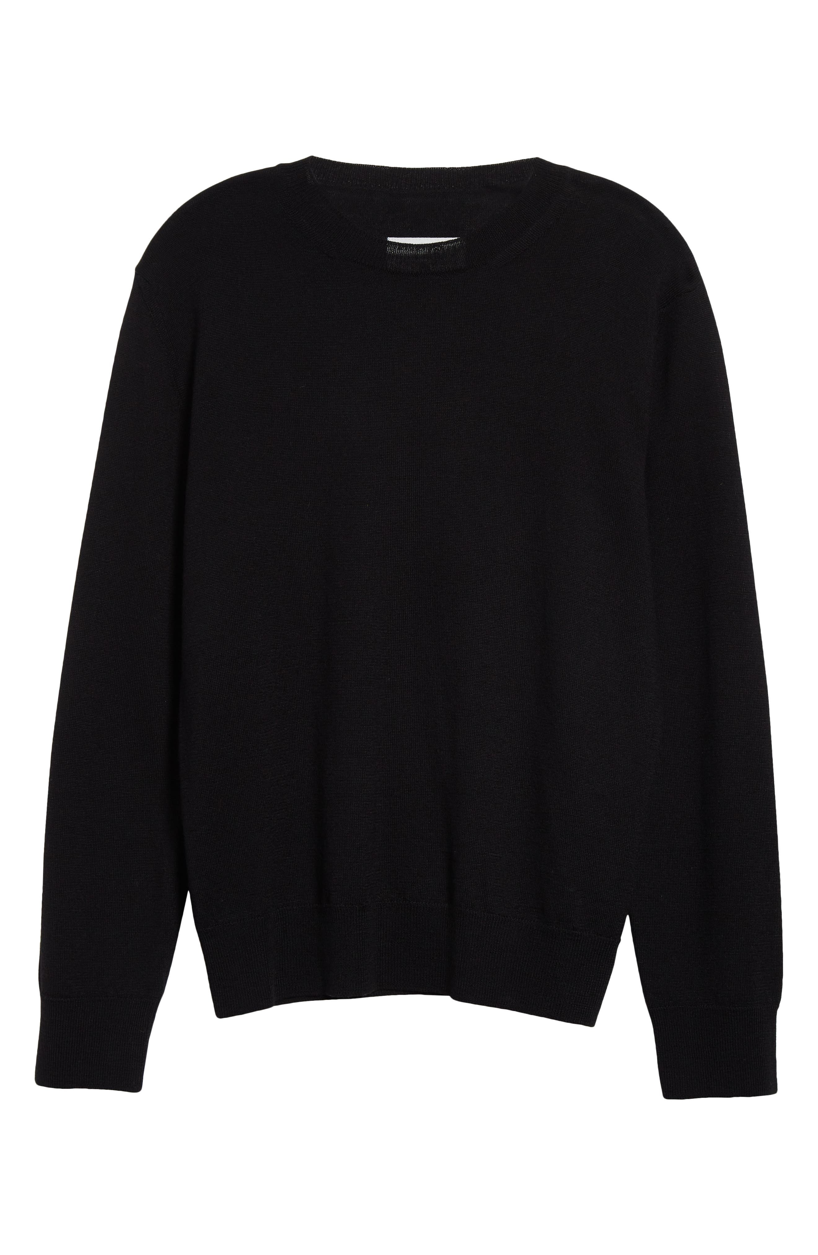 MM6 Maison Margiela Leather Elbow Patch Crewneck Sweater in Black at Nordstrom - 6