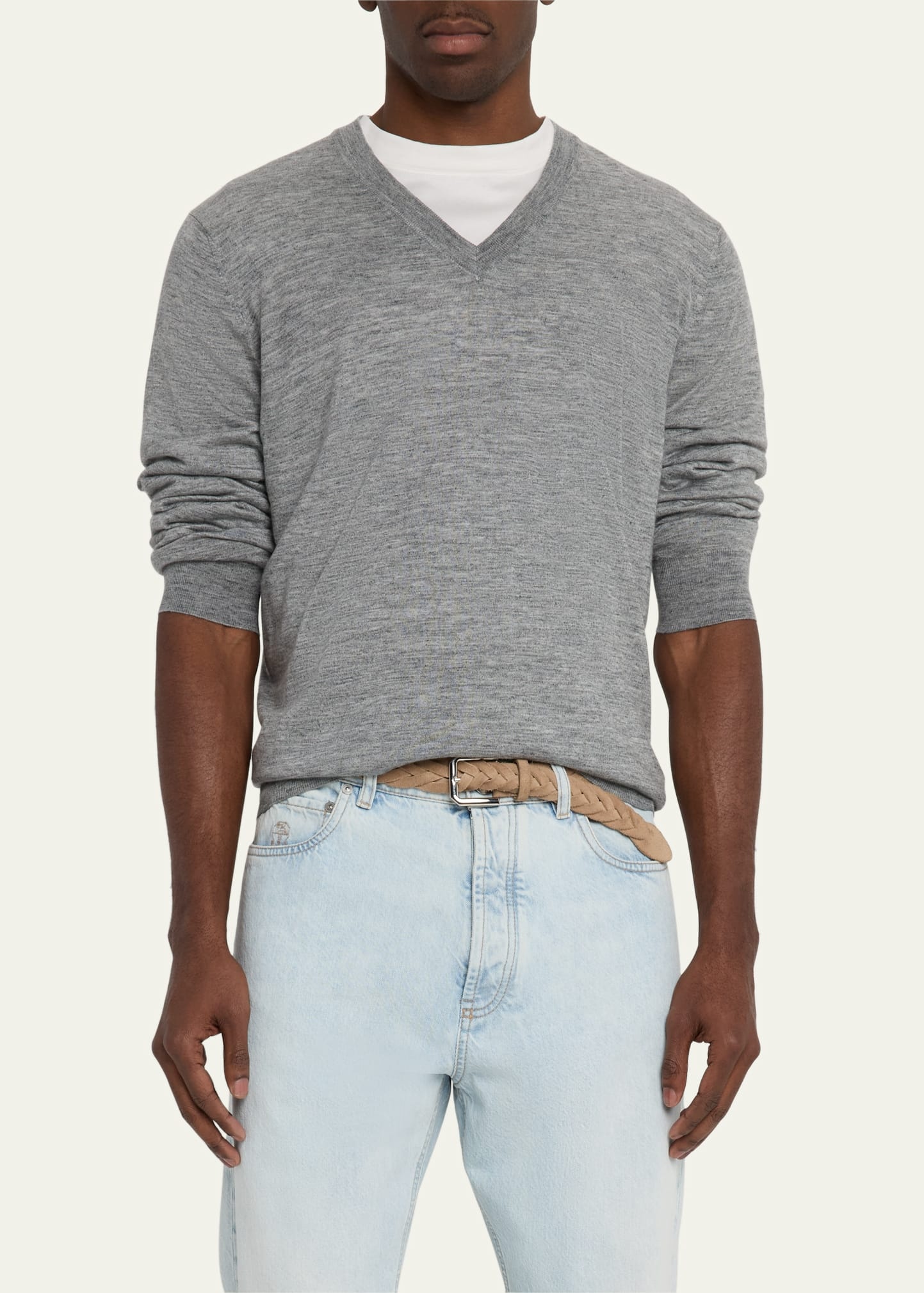 Men's Cashmere-Blend V-Neck Sweater - 4