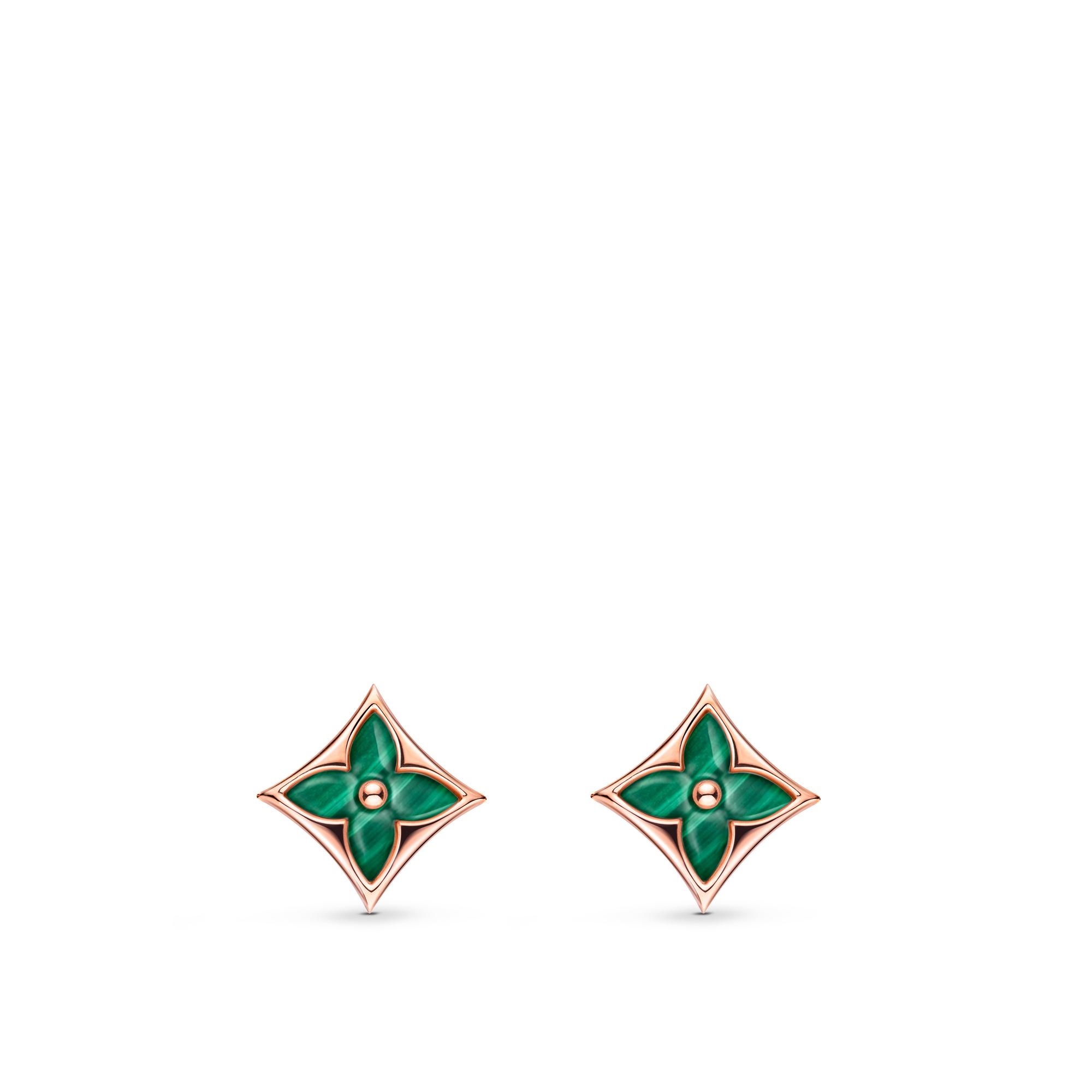 Color Blossom BB Star Ear Stud, Pink Gold And Malachite - Per Unit - 3