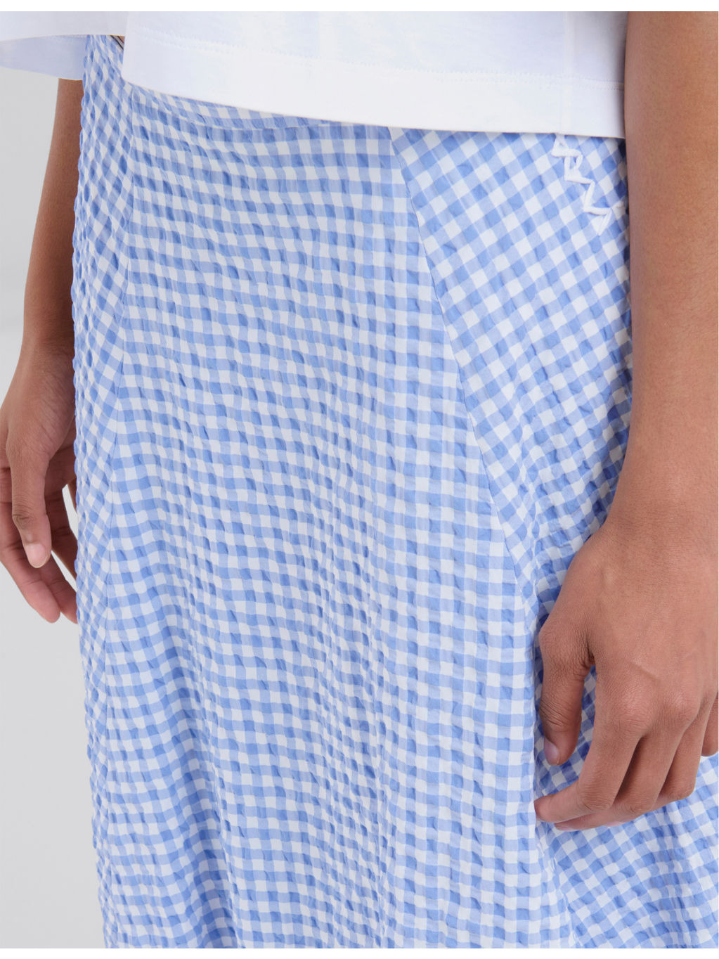 Seersucker checked-pattern woven midi skirt - 5