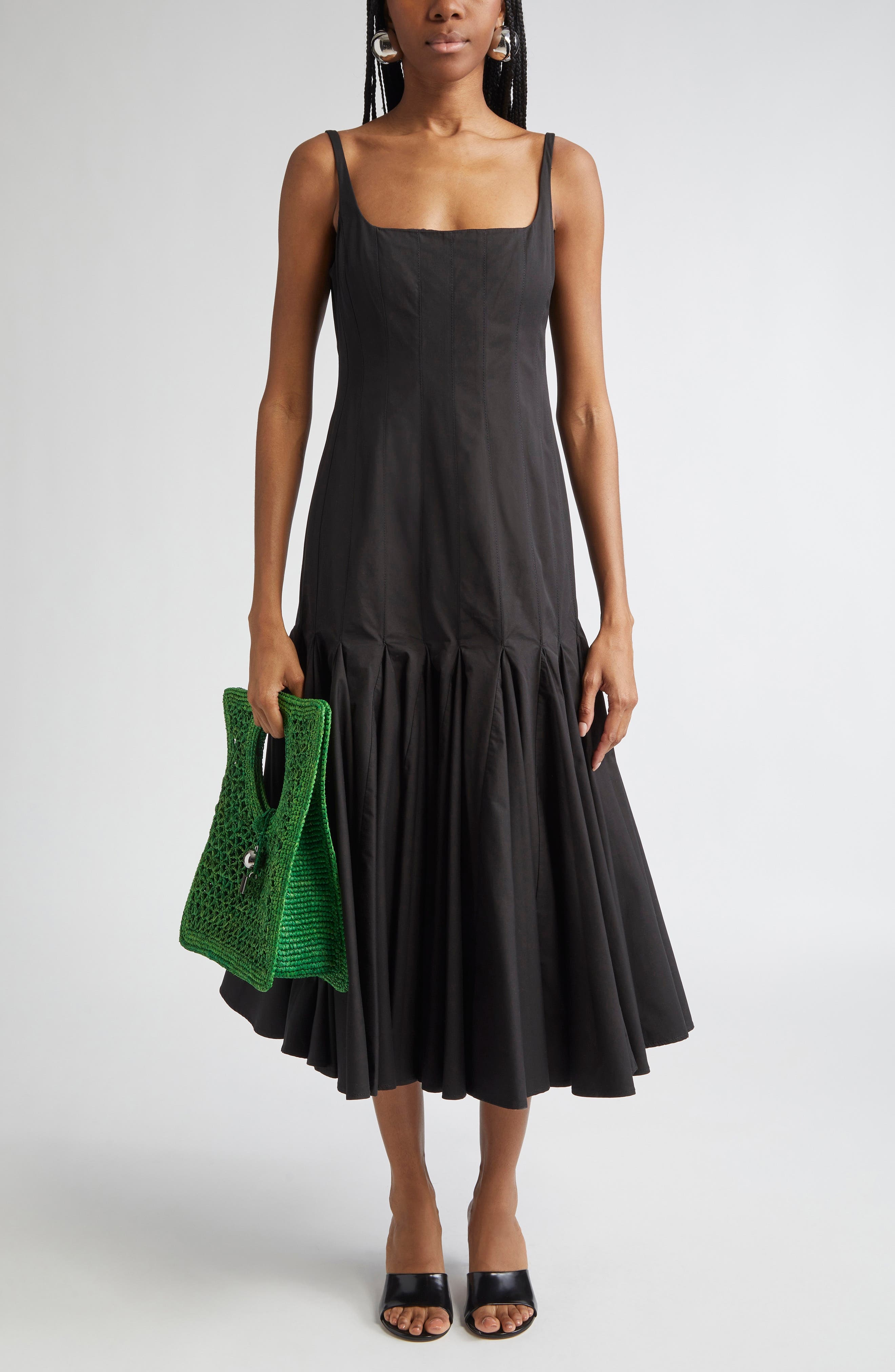 Jacquemus La Robe Agave Drop Waist Cotton Poplin Midi Dress in Black at Nordstrom - 1