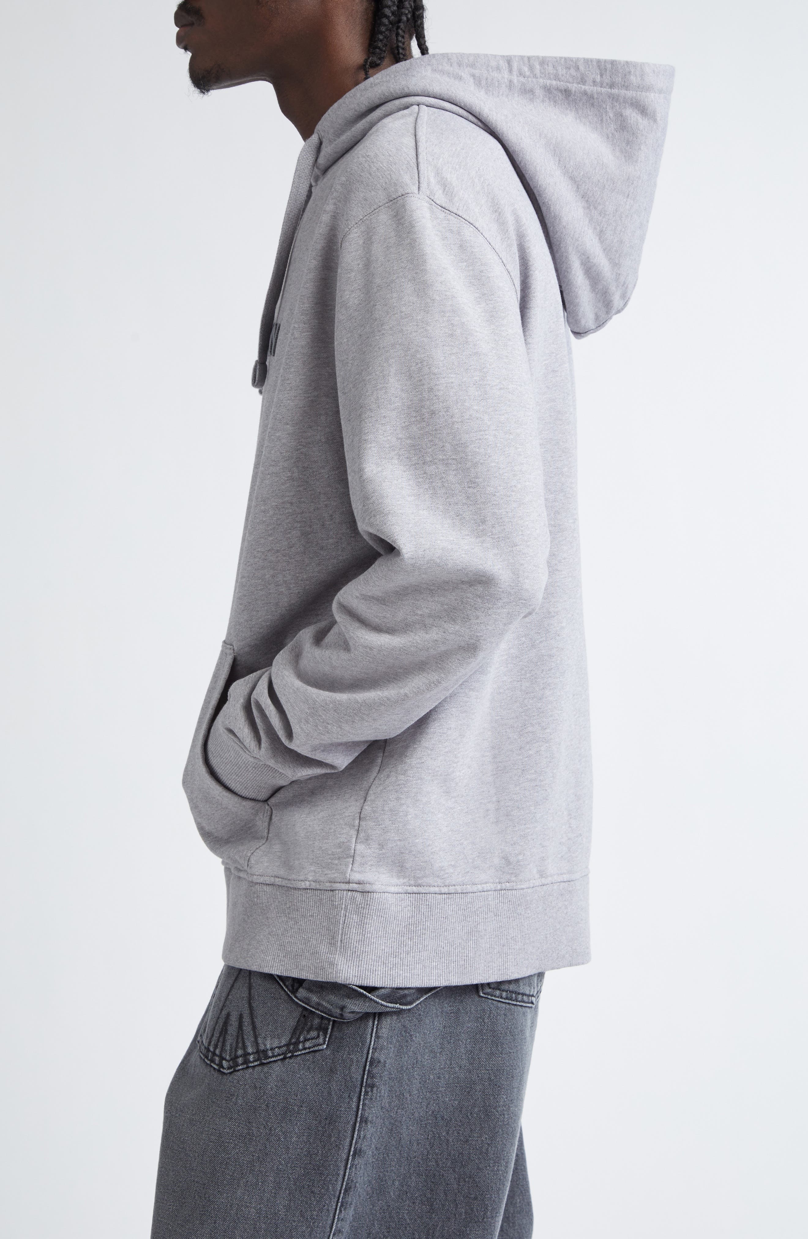 JW Anderson Logo Embroidered Hoodie in Grey Melange at Nordstrom - 4