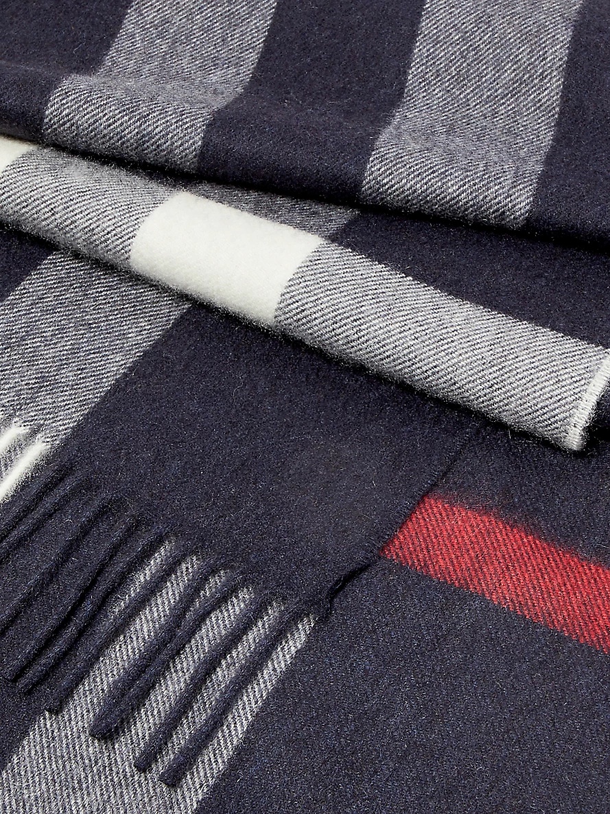 Half Mega Check fringed-trim cashmere scarf - 2
