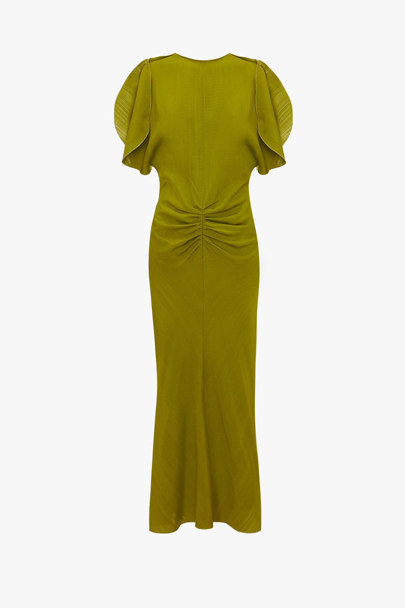 Victoria Beckham Gathered Waist Midi Dress In Parrot Green - 1223WDR004614B- Parrot-Green-4 | REVERSIBLE