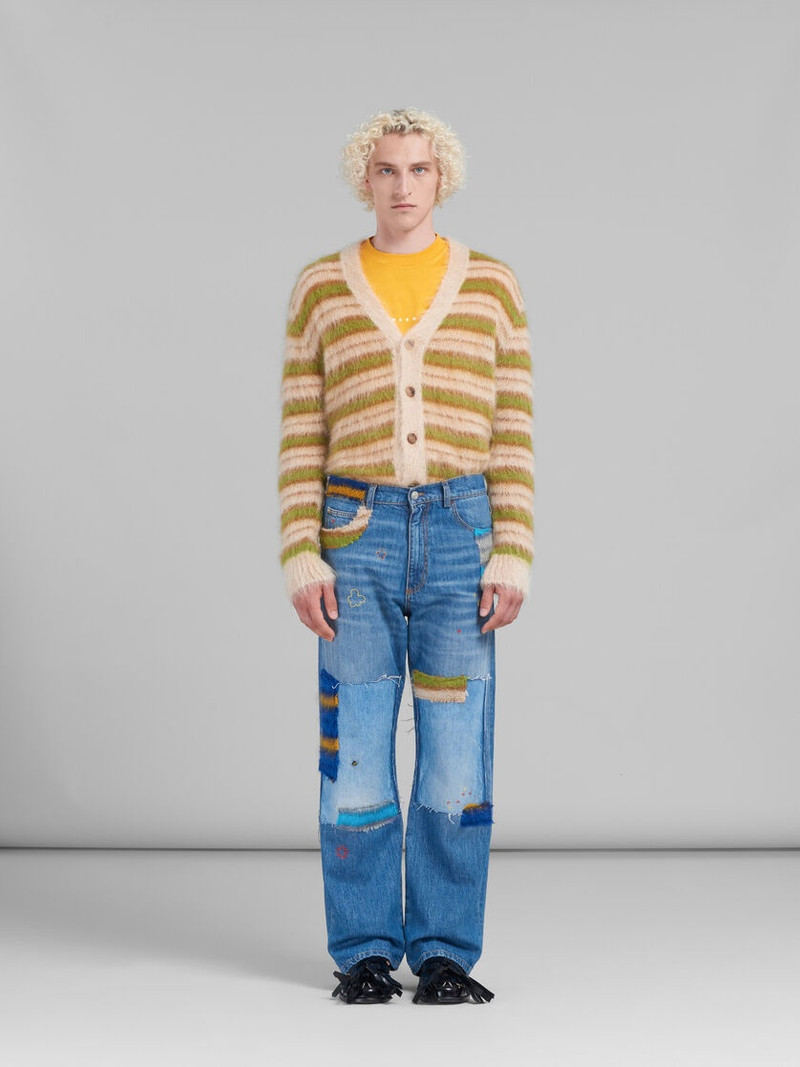Marni BLUE BIO DENIM JEANS WITH MOHAIR PATCHES outlook