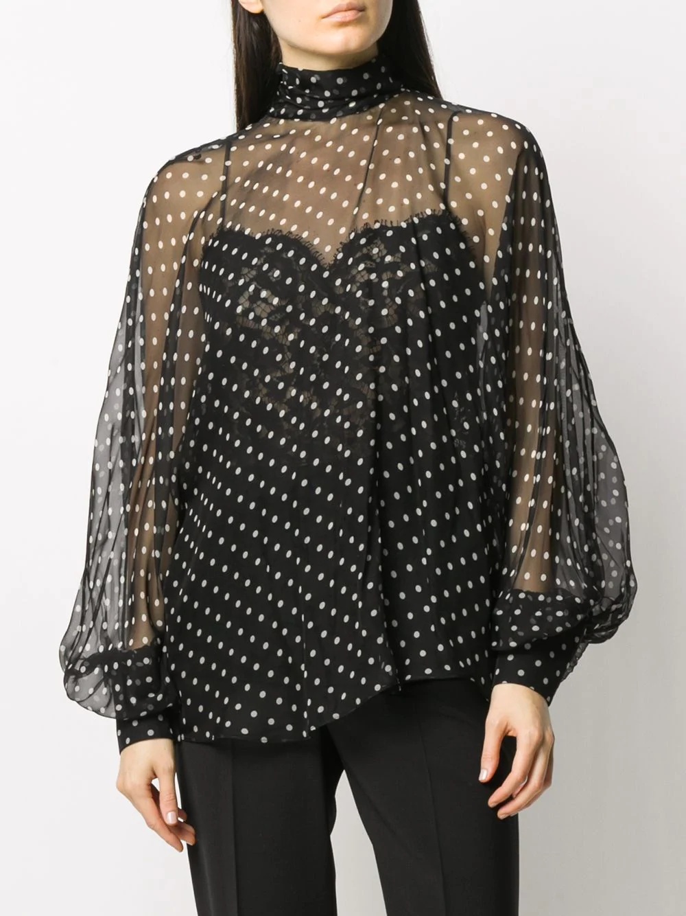 polka dot balloon sleeves blouse - 4