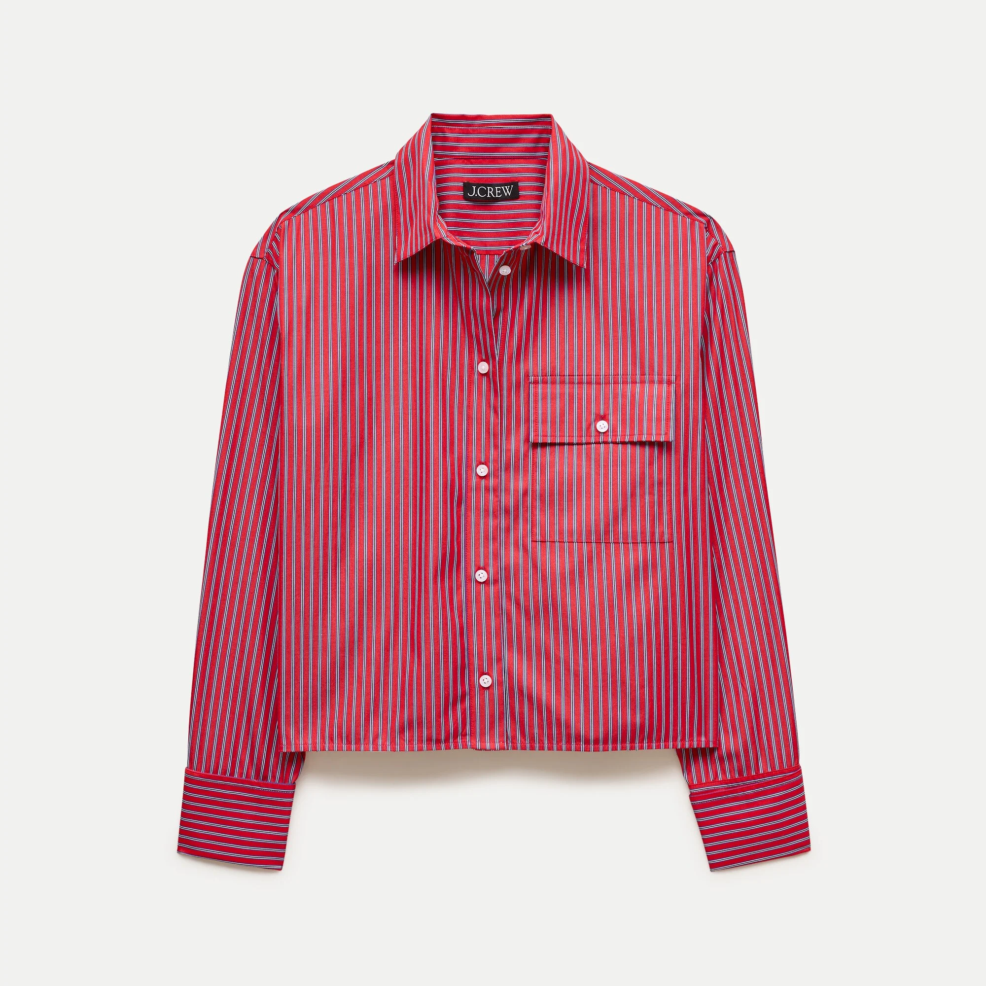 Esme cropped button-up shirt in striped cotton poplin - 1