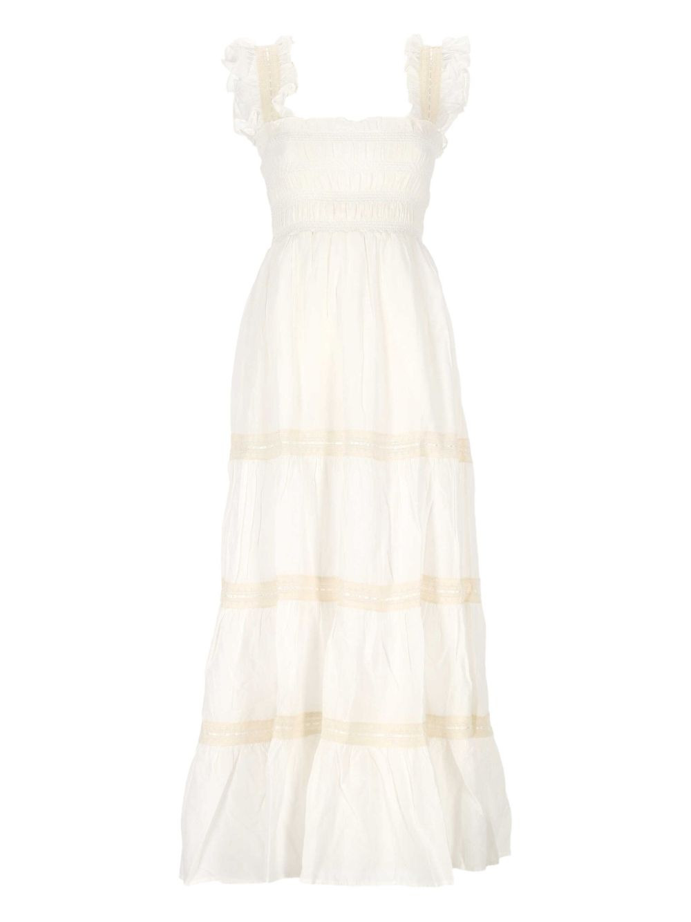 smocked tiered cotton midi dress - 1