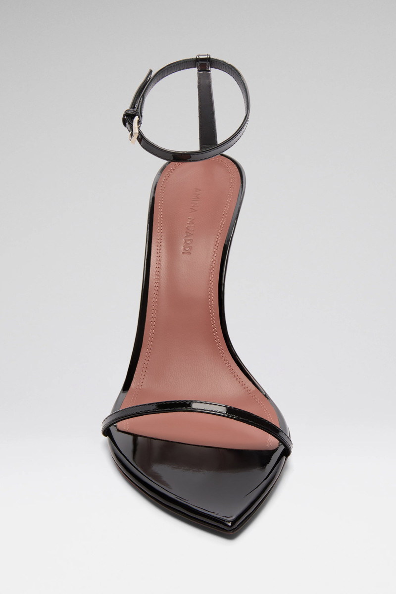 Amina Muaddi BRUNA SANDAL 95 BLACK PATENT AND SHINY SILVER HEEL outlook