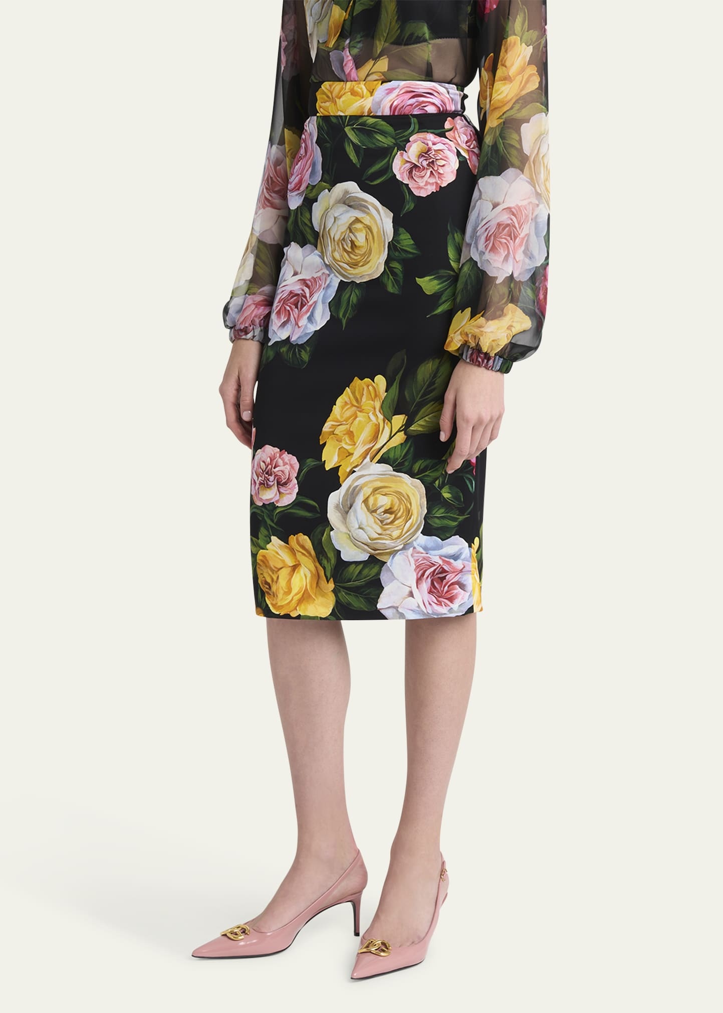 Floral Charmeuse Midi Skirt - 4