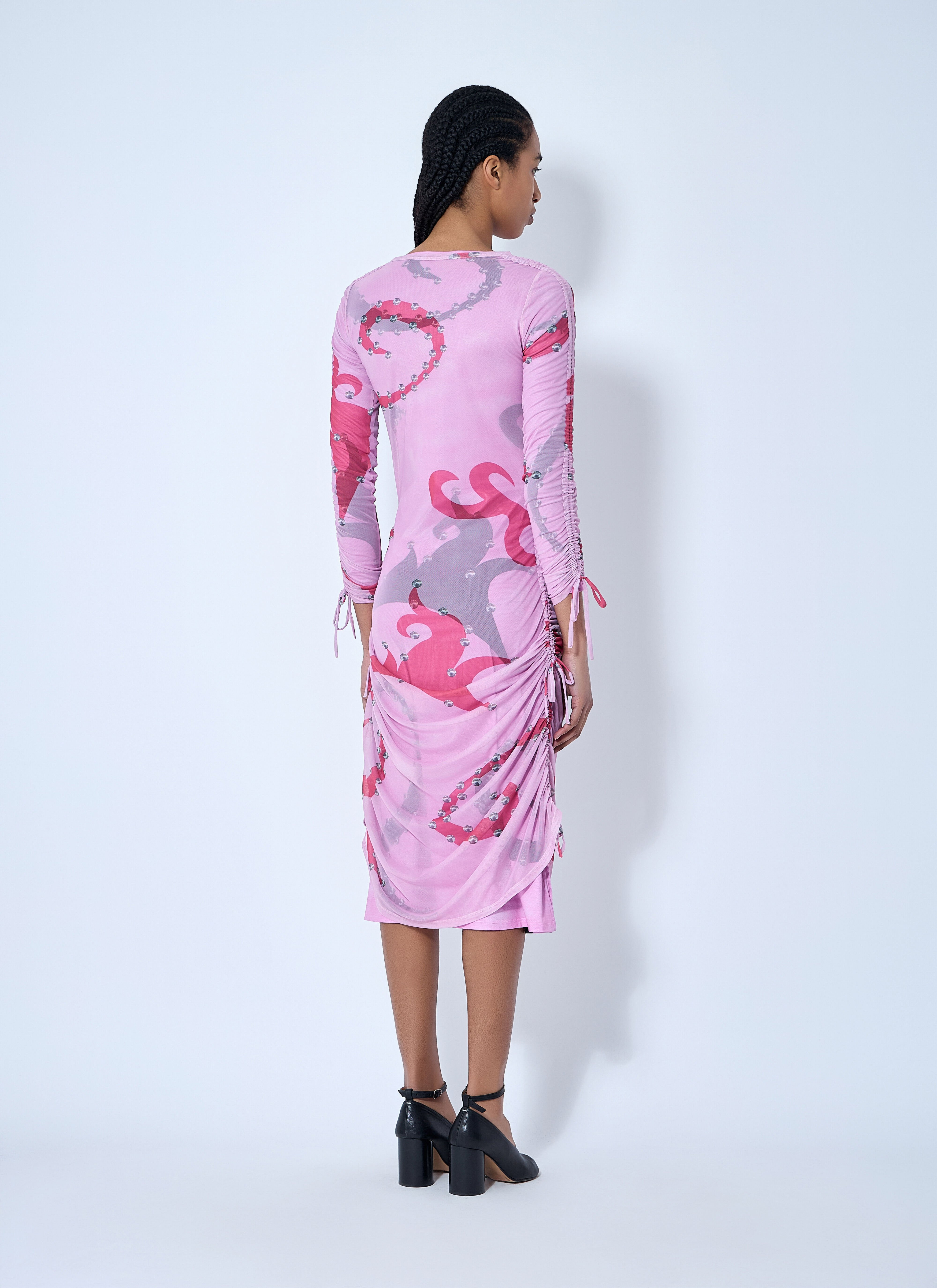 Ruched Printed Mesh Dress - 4