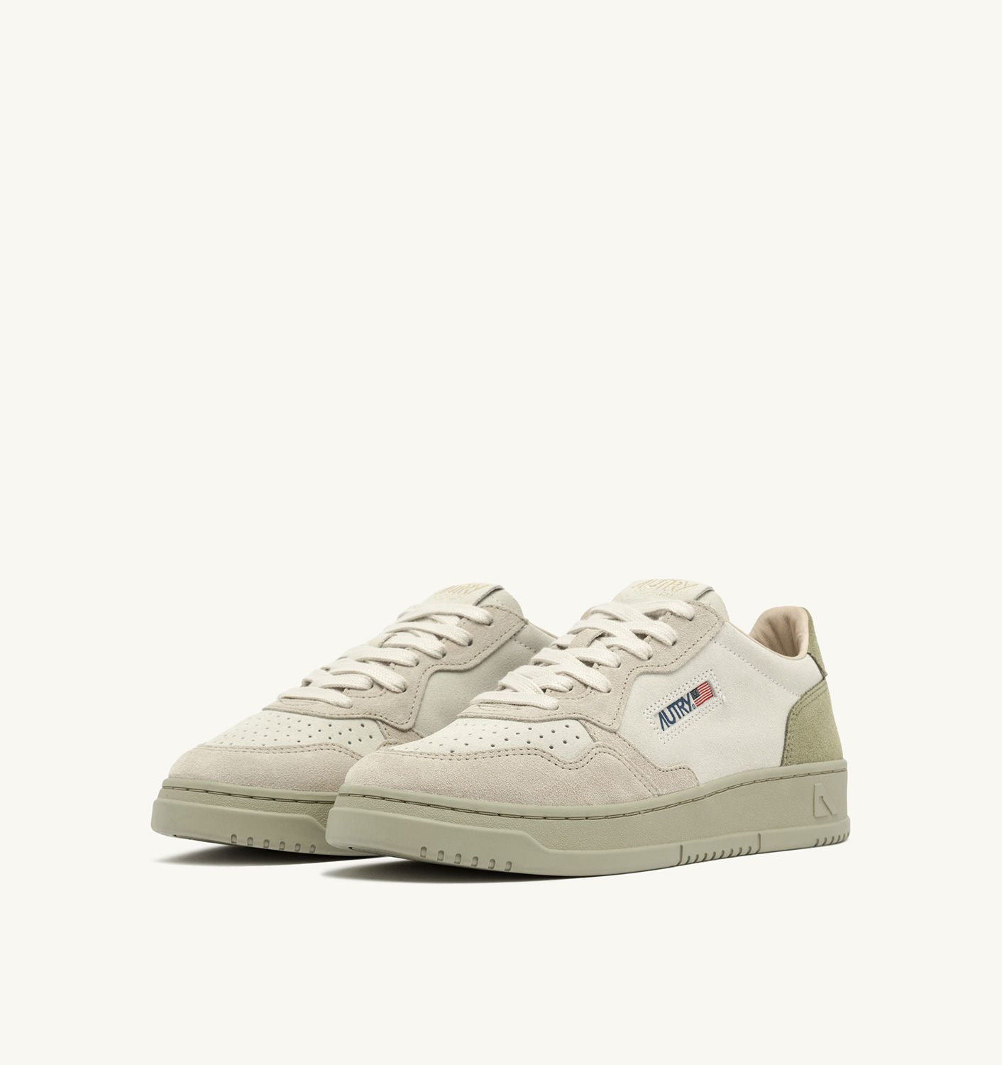 MEDALIST LOW TRICOLOR SNEAKERS IN SAND BROWN BEIGE AND GREEN GRAY SUEDE - 2