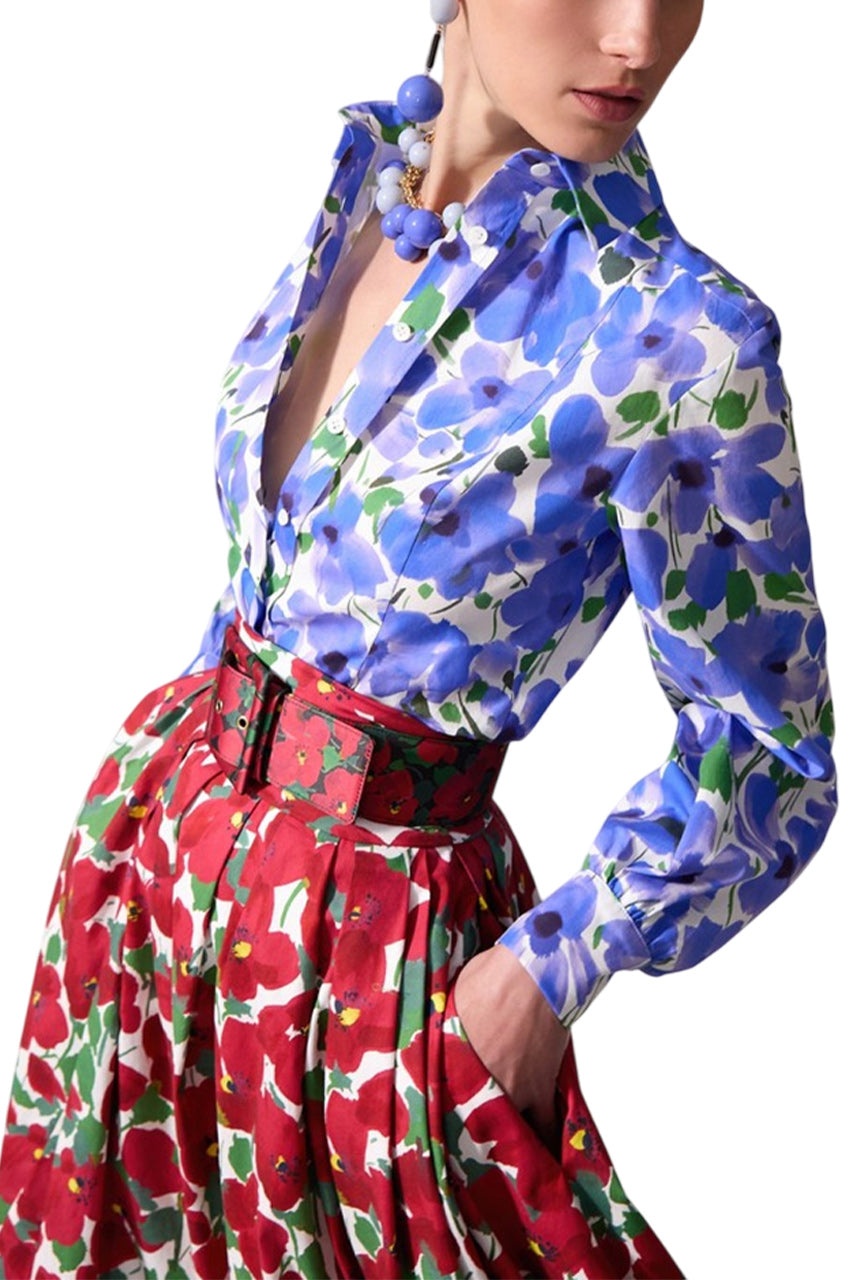FLORAL-PRINT CUMMERBUND MIDI SKIRT - 4