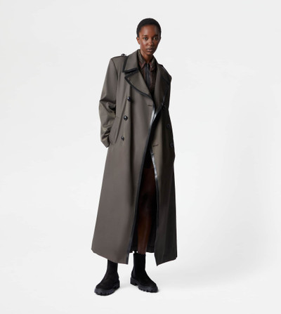 Tod's TRENCH COAT WITH LEATHER INSERTS - GREEN outlook