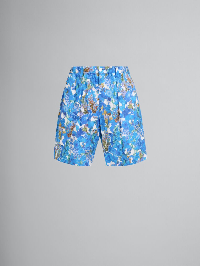 COTTON DRAWSTRING SHORTS WITH ALLEGRO BLUES PRINT - 1