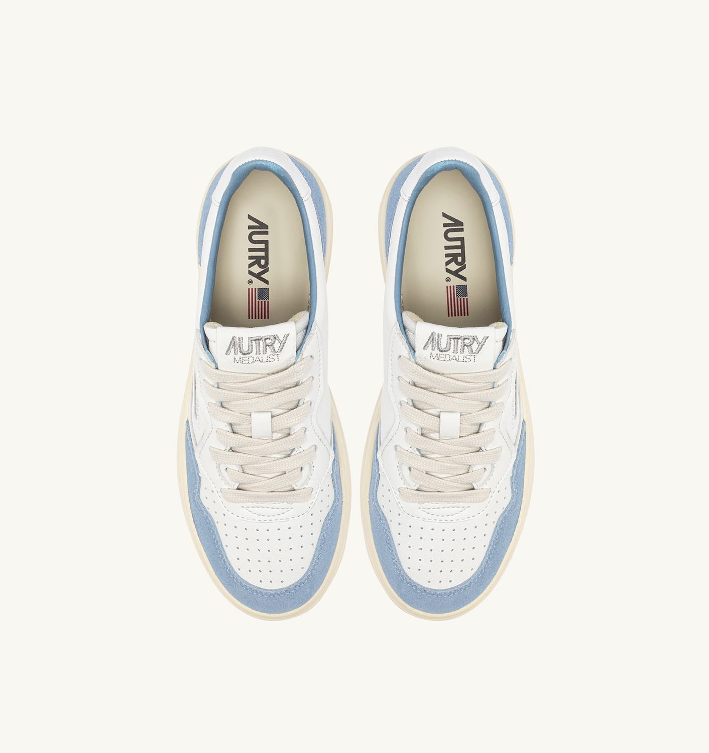 MEDALIST LOW SNEAKERS IN WHITE AND LIGHT BLUE LEATHER AND SUEDE - 5