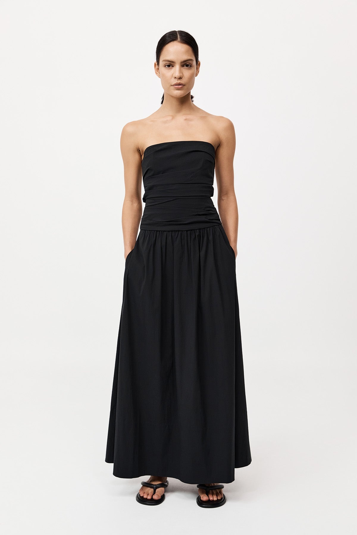 Gathered Strapless Tie Back Dress - Black - 2