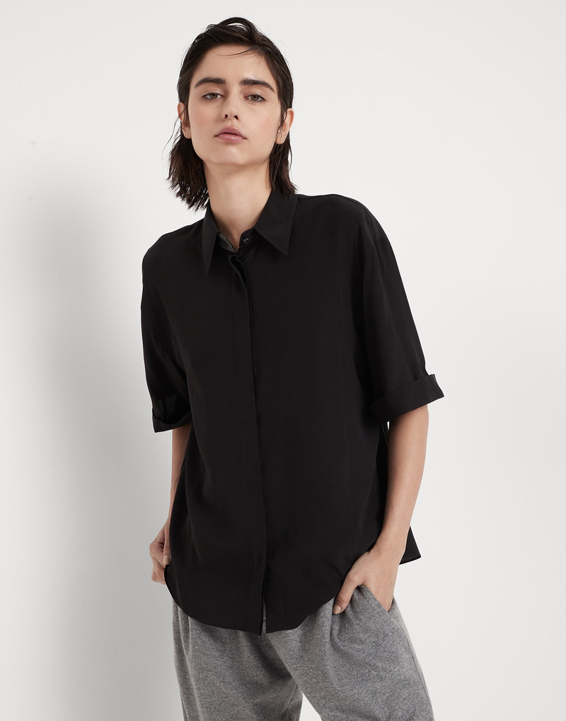 Silk crêpe de Chine shirt with precious buttonhole - 1