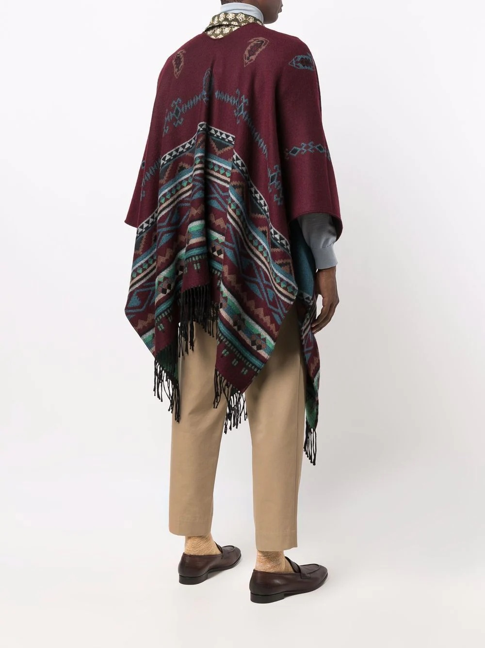 geometric-pattern poncho cape - 4