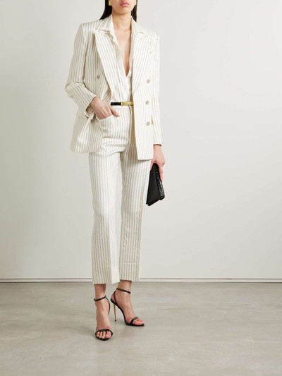 TOM FORD Double-breasted pinstripe wool-blend twill blazer outlook