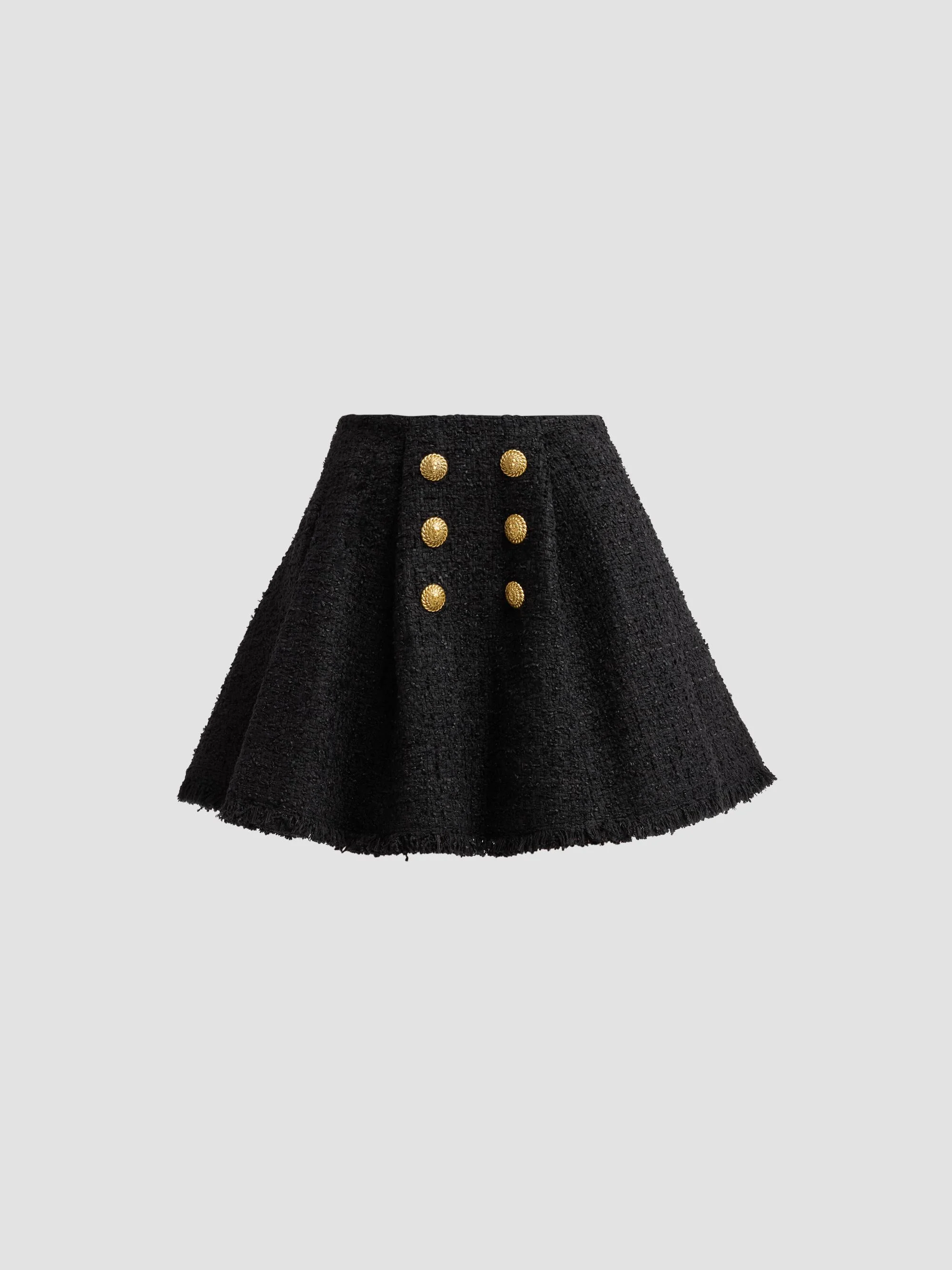 Women's Tweed Flare Mini Skirt - Noir - 1