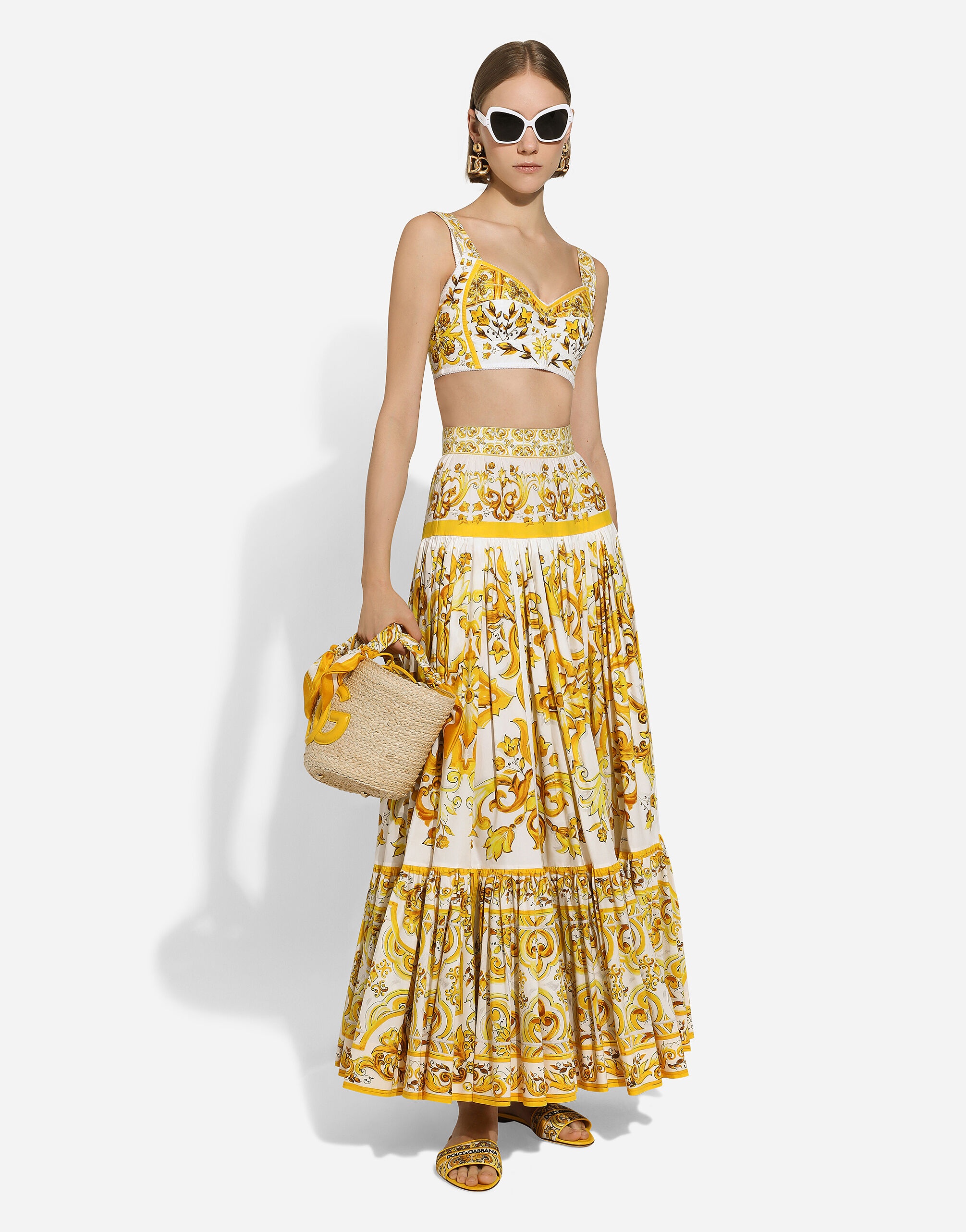 Dolce & Gabbana Long majolica-print poplin skirt with