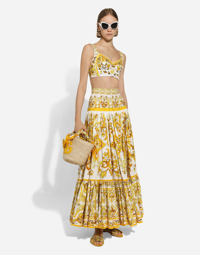 Dolce & Gabbana Long majolica-print poplin skirt with ruffles outlook