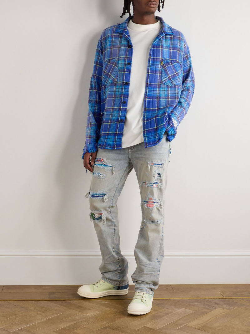 AMIRI Aloha Thrasher Skinny-Fit Distressed Embellished Panelled Jeans Blue outlook