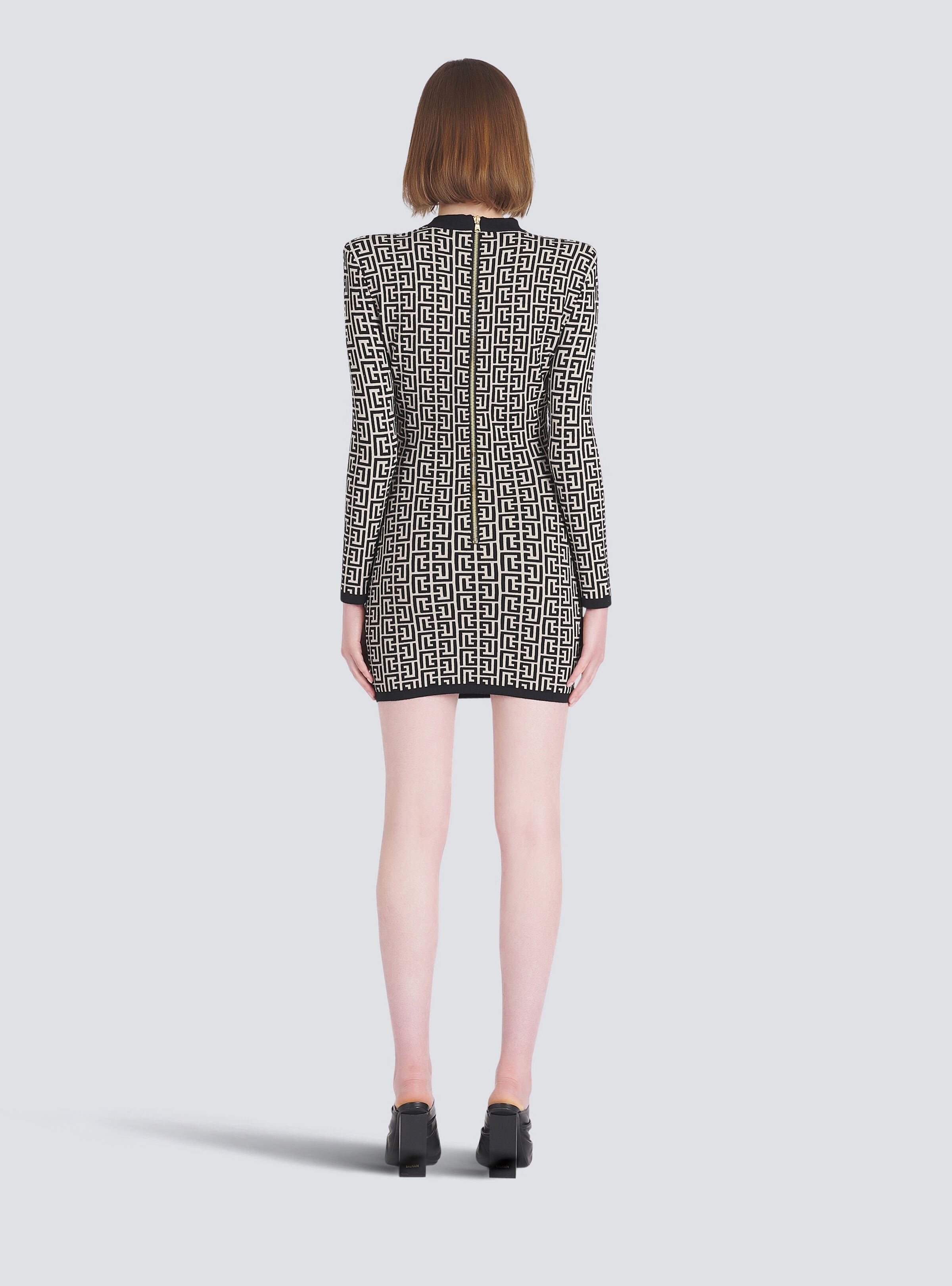 Short bicolor jacquard dress with Balmain monogram - 4