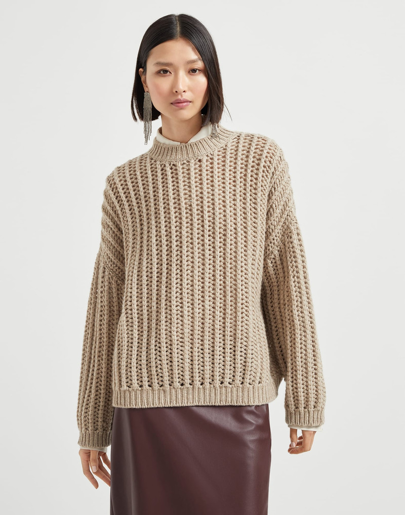 Openwork rib sweater in cashmere Feather yarn - 1