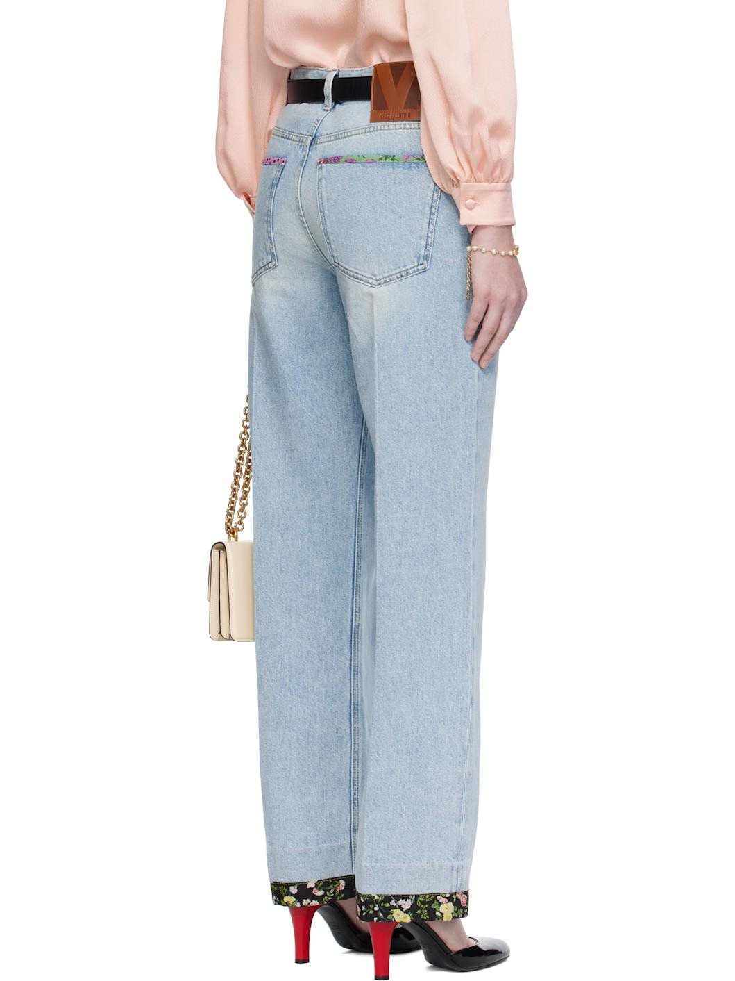Blue Embroidered Denim Jeans - 3