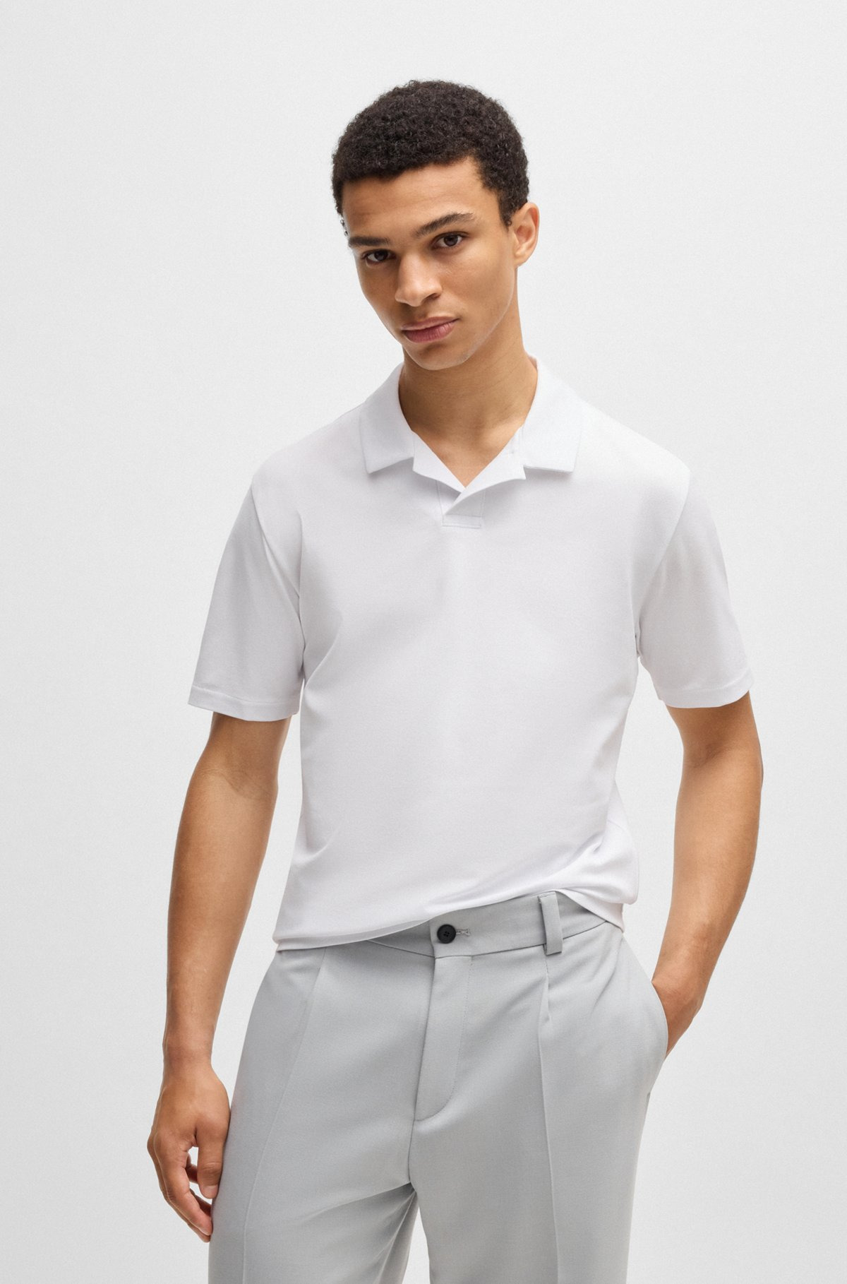SLIM-FIT STRETCH-COTTON POLO SHIRT WITH JOHNNY COLLAR - 2
