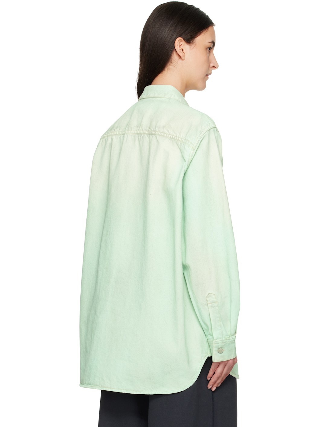 Green Faded Denim Shirt - 3