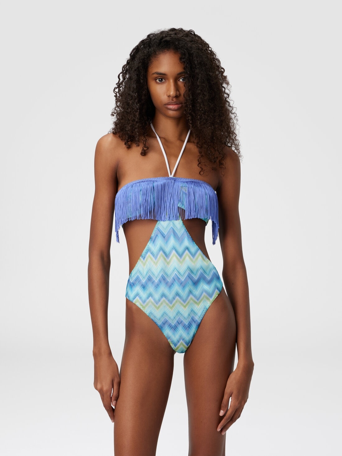 One-Piece Swimsuit with Fringes and Faded Stripes - 2