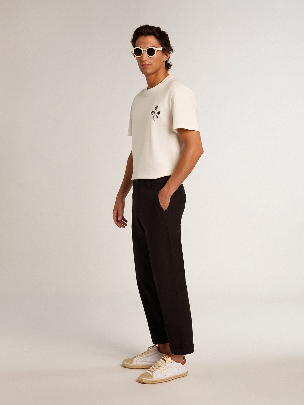 Black cotton gabardine chinos - 3